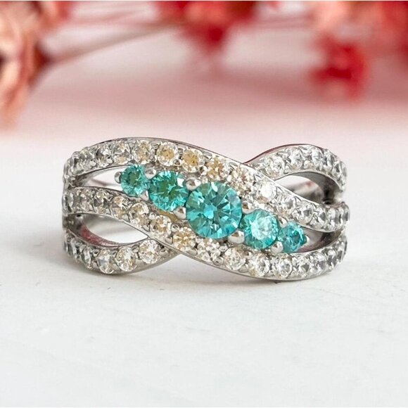 vi Jewelry - Light Blue Topaz Tapered Gemstone 925 Sterling Silver Vintage Ring - sz 5